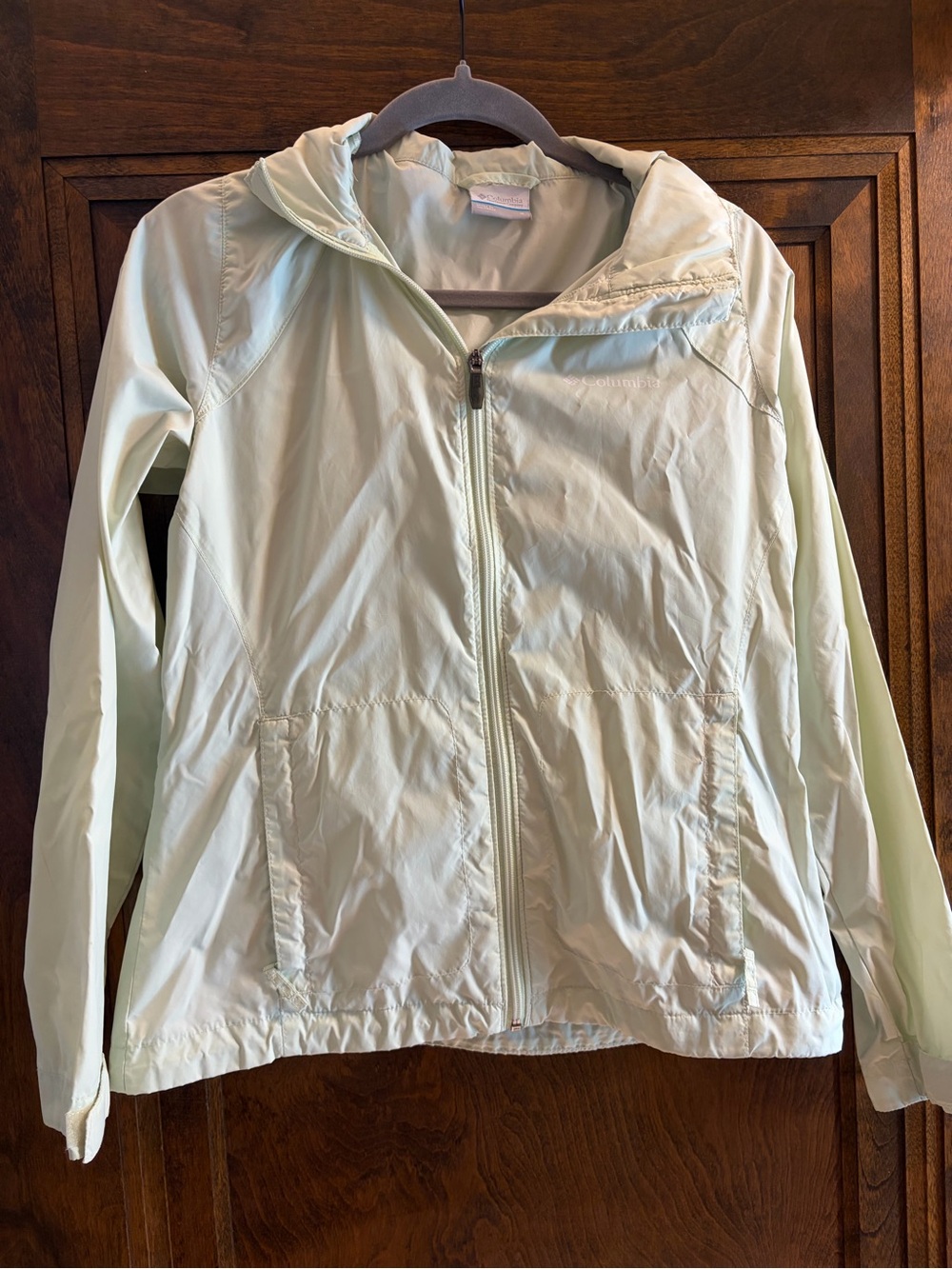 Columbia Light Mint Green Hooded Windbreaker Jacket